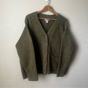 Vintage 100% Wool Olive Green Button-Up Cardigan